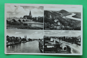 AK Regensburg / 1930-1945 / Adolf Hitler Brücke / Donau Walhalla Donaustauf Steinerne Brücke
